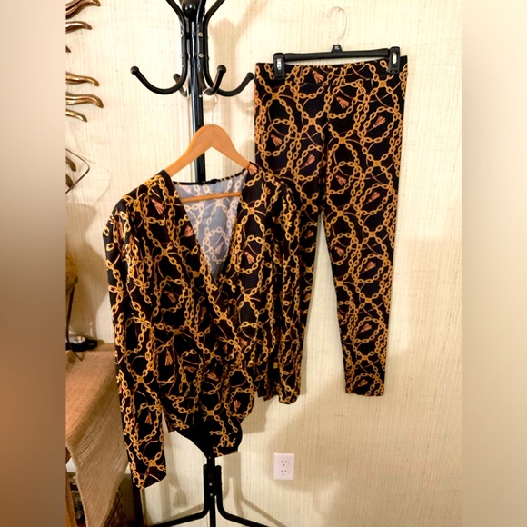 Zara Chain  Print Long Sleeve Bodysuit & Legging Xl Top /Lg Bottoms B08 - Picture 1 of 7